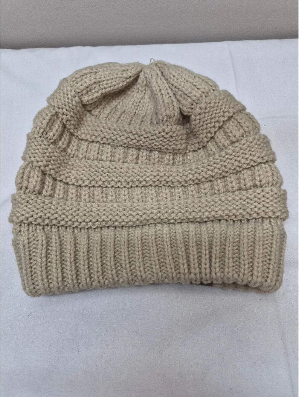 CC Brand Beige Knit Beanie Hat 100% Acrylic Winter Cap B474